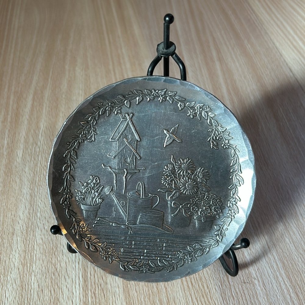 Wendall August hammered small decorative plate with stand